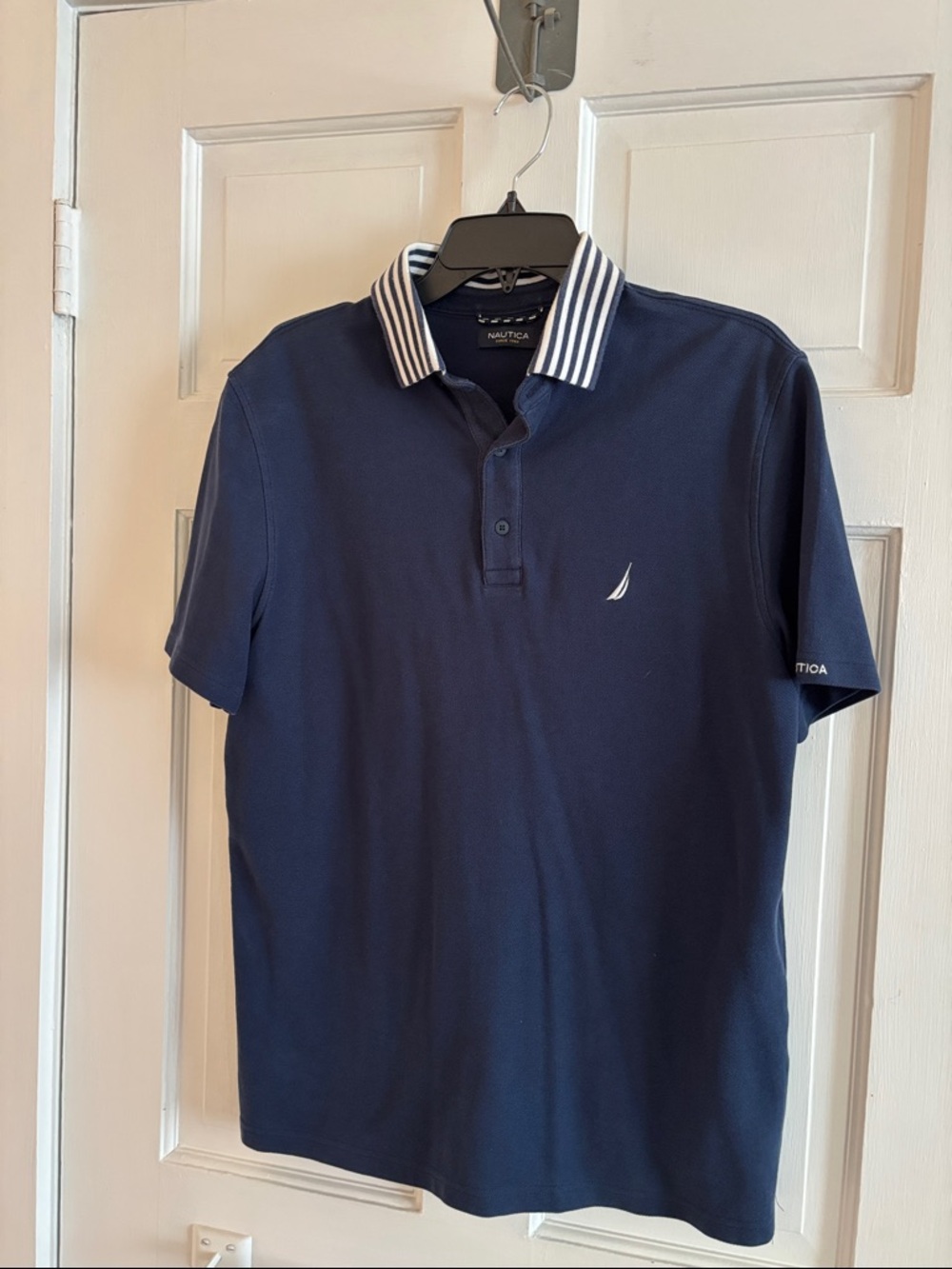 Nautica Navy Polo with Striped Contrast Collar and Sail Logo